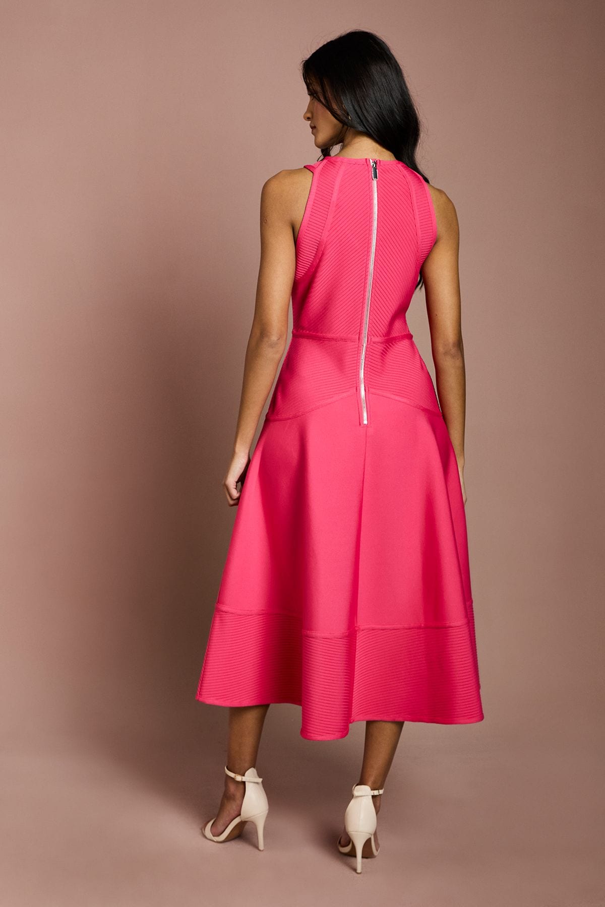 Coast Petite Ribbed Bandage Halterneck Midi Dress Pink image 3