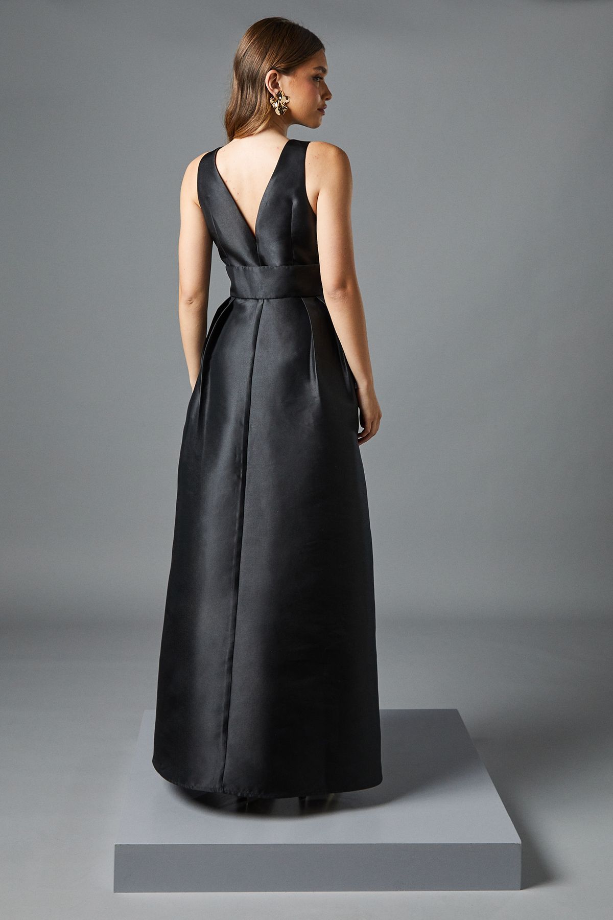 Coast Plunge Neck Twill Maxi Dress With Over Skirt Black image 3