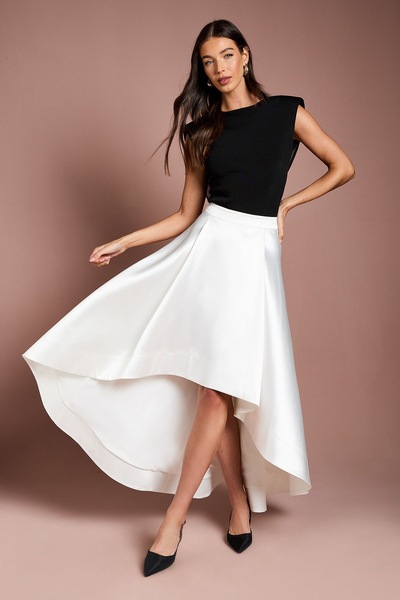 Coast High Low Ivory Structured Twill Midi Skirt Ivory