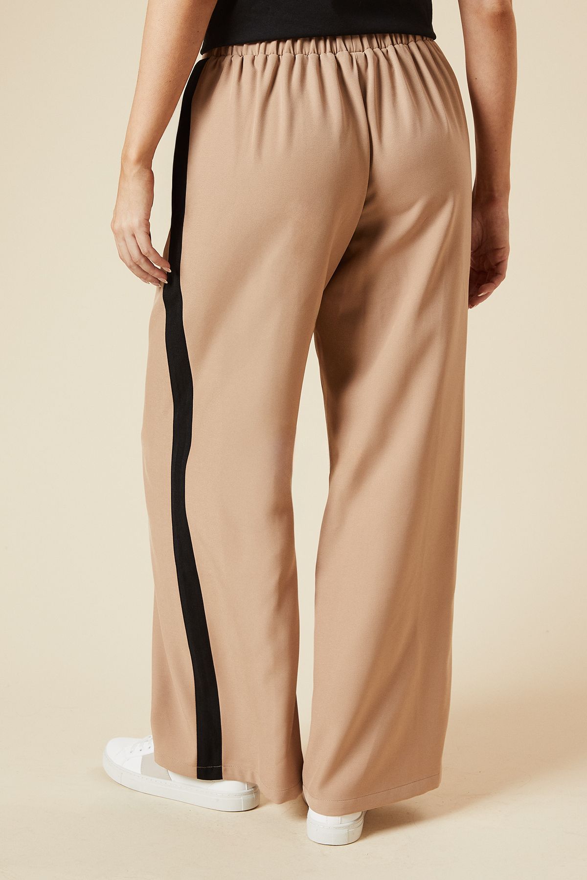 Dorothy Perkins Elastic Waist Side Stripe Wide Leg Trouser Camel image 3