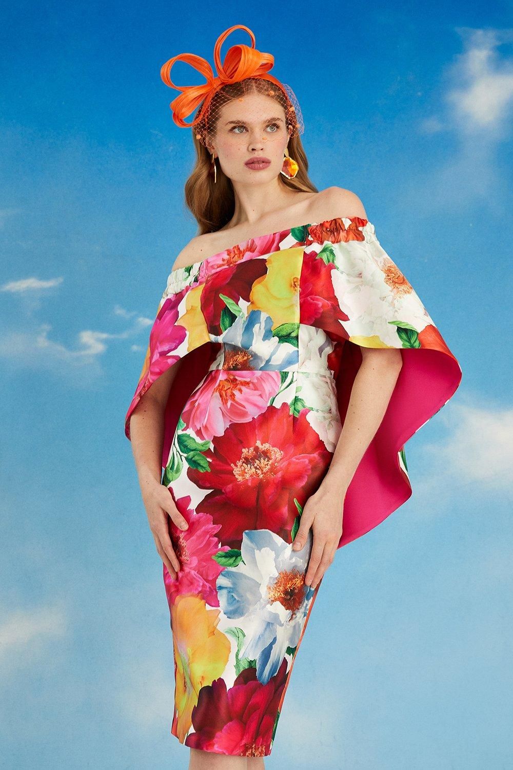 Coast Lisa Tan Cape Back Pencil Dress Multi image 1