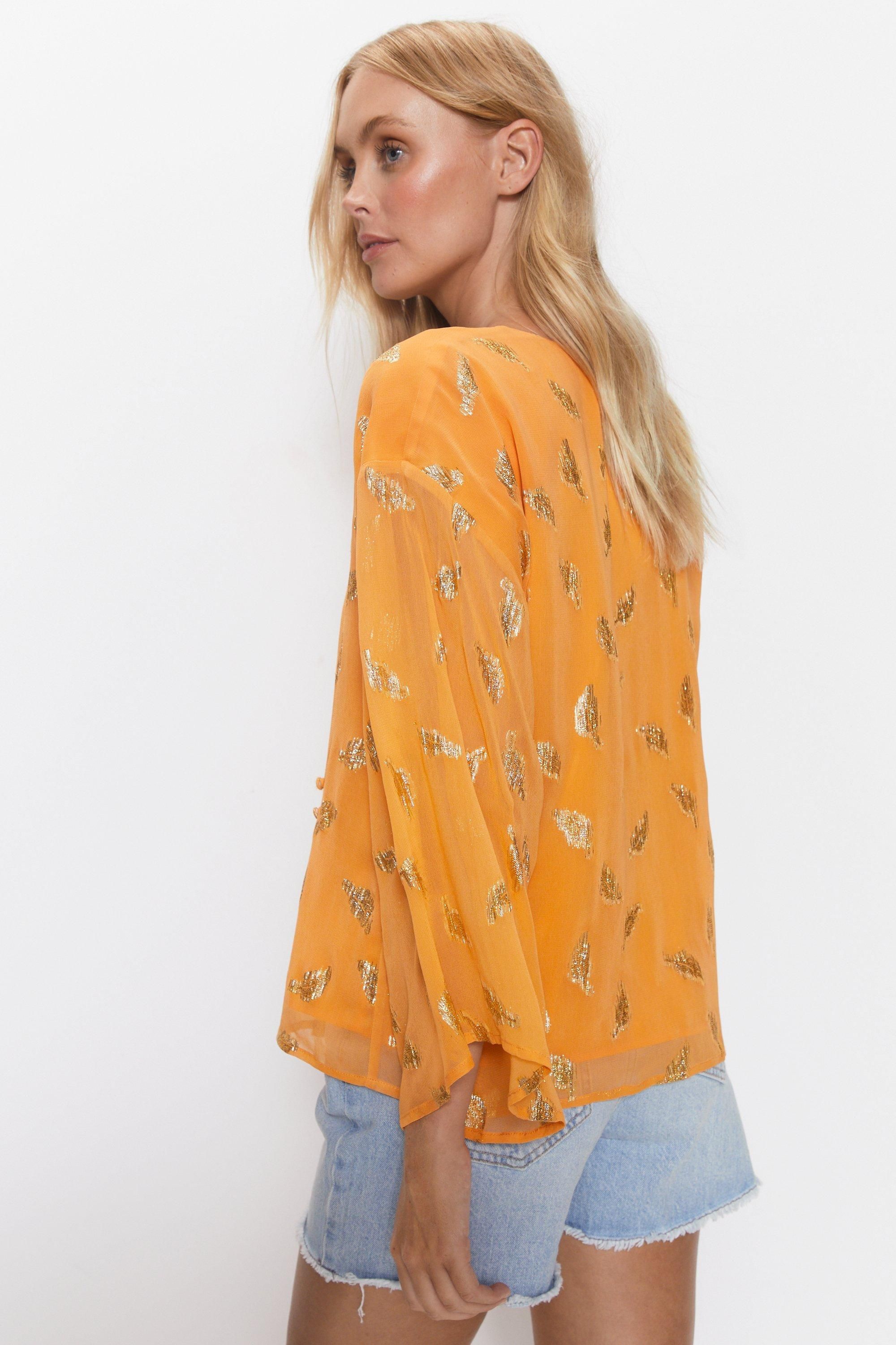Warehouse Metallic Georgette Wrap Top Orange image 4