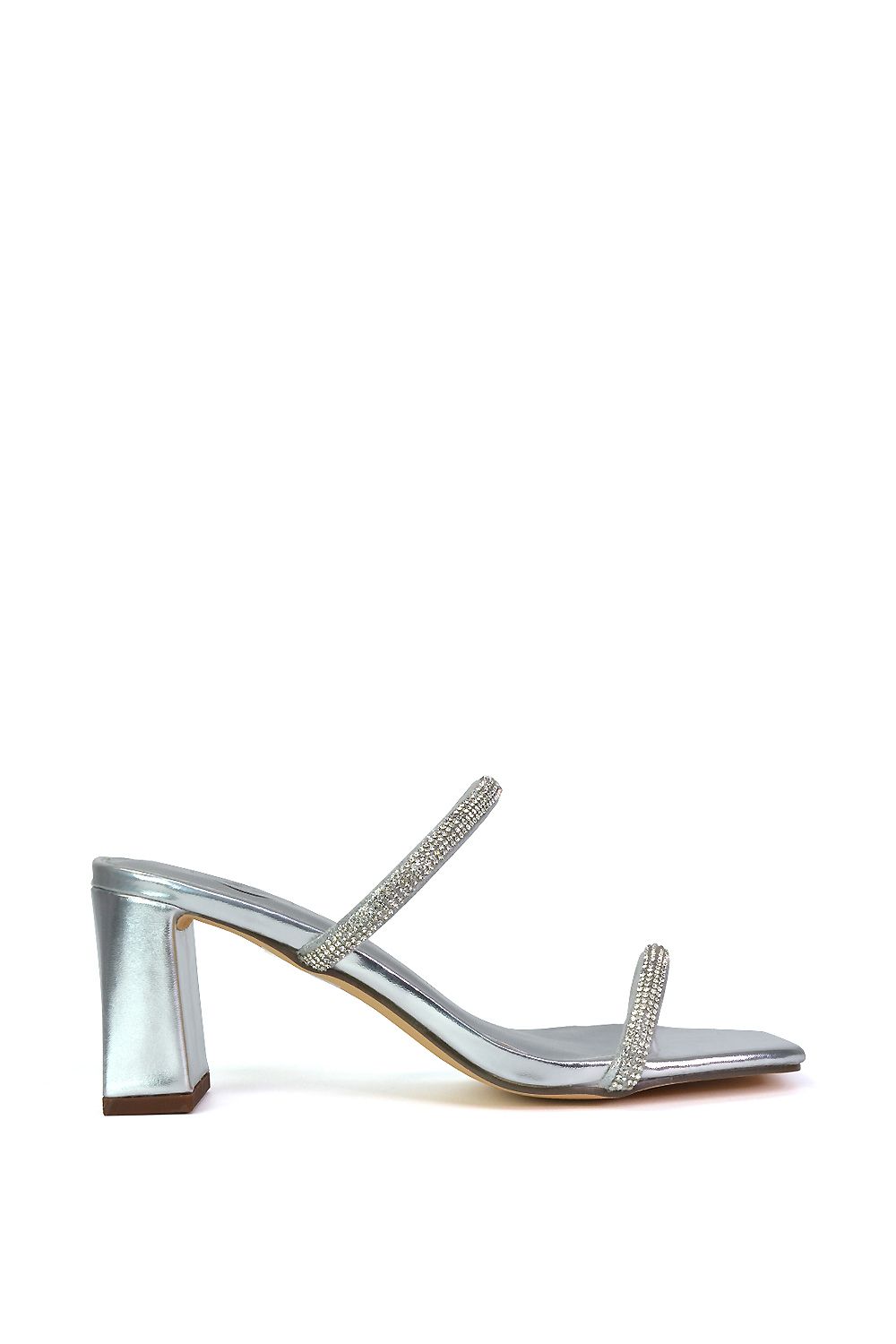 XY London 'Holden' Diamante Strap Square Toe Mid Block Heel Sandal Mules image 1