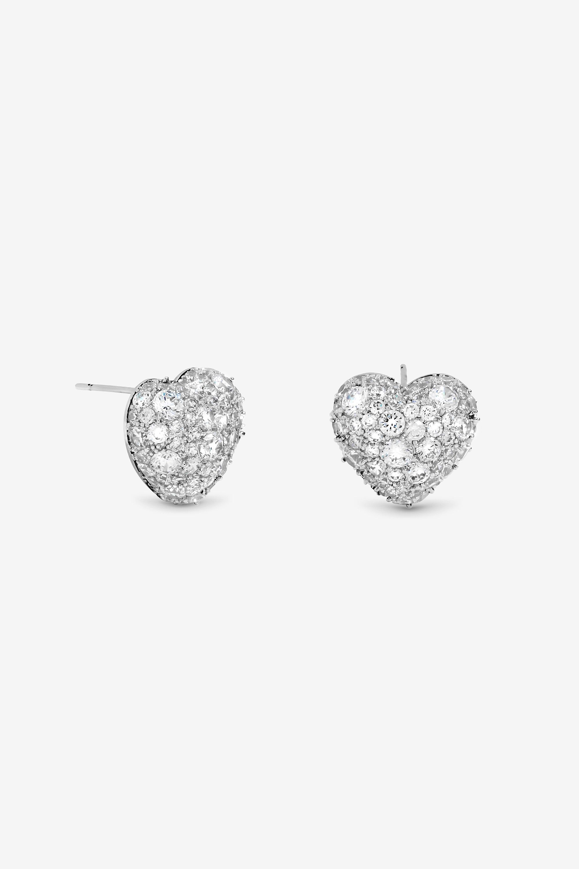 Jon Richard Rhodium Plated and Pave Heart Stud Earrings - Gift Box image 1