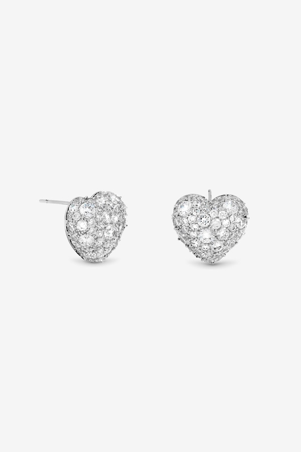 Jon Richard Rhodium Plated and Pave Heart Stud Earrings - Gift Box