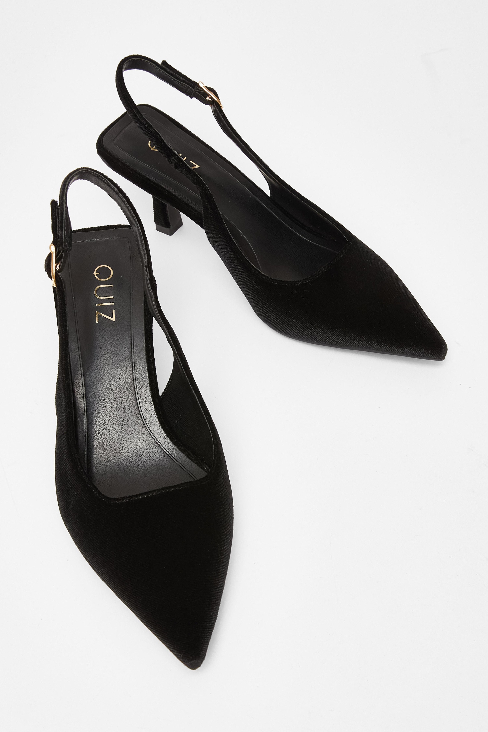 Quiz Black Velvet Slingback Court Heels image 2