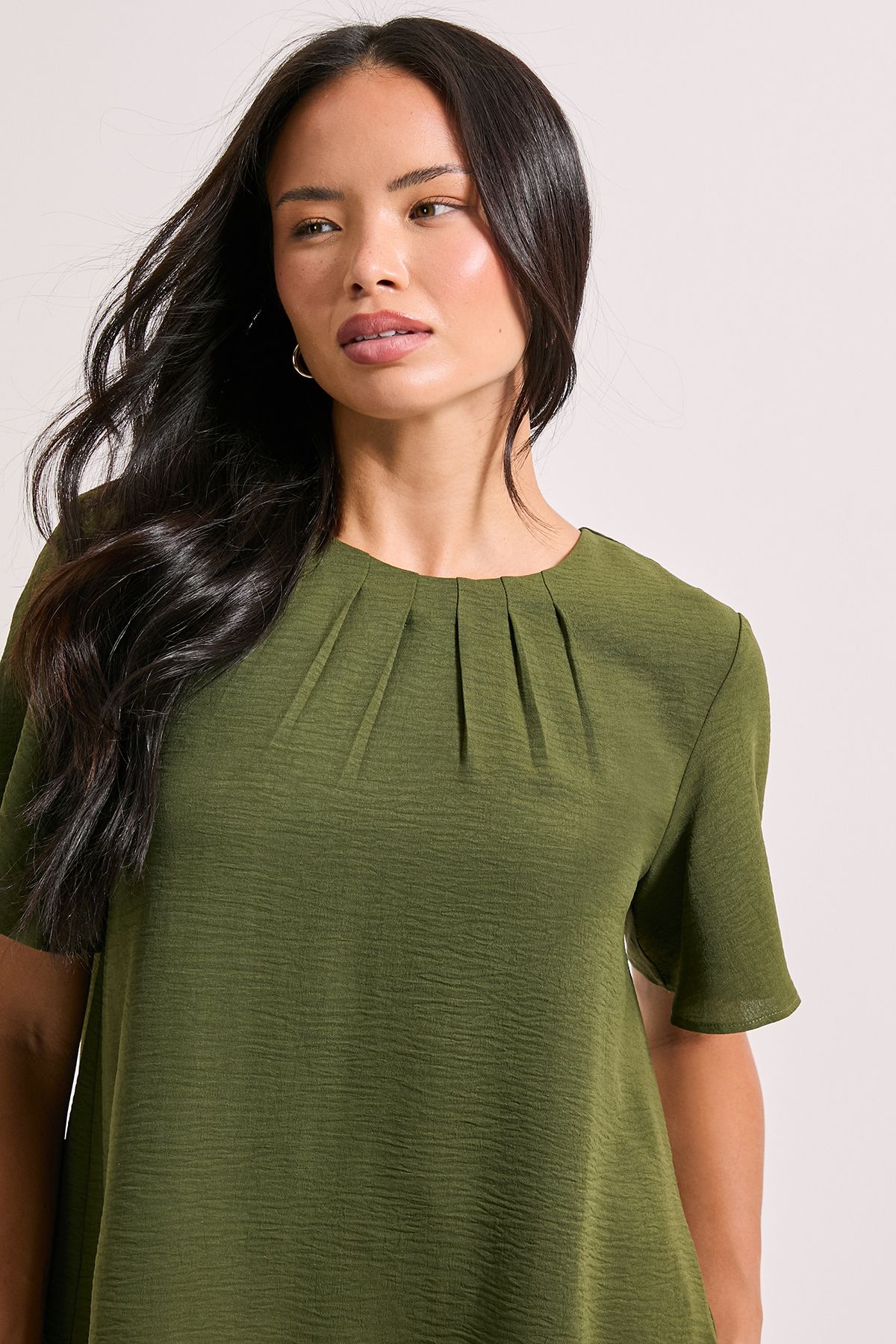 Dorothy Perkins Gathered Neckline Angel Sleeve Blouse Khaki image 4