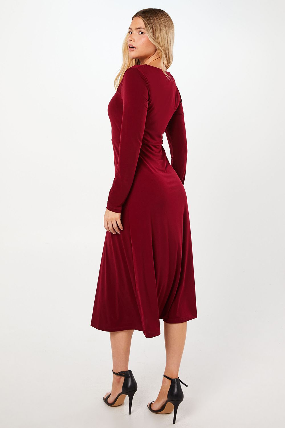 Dorothy Perkins Keyhole Ruched Yoke Long Sleeve Midi Dress Berry image 3