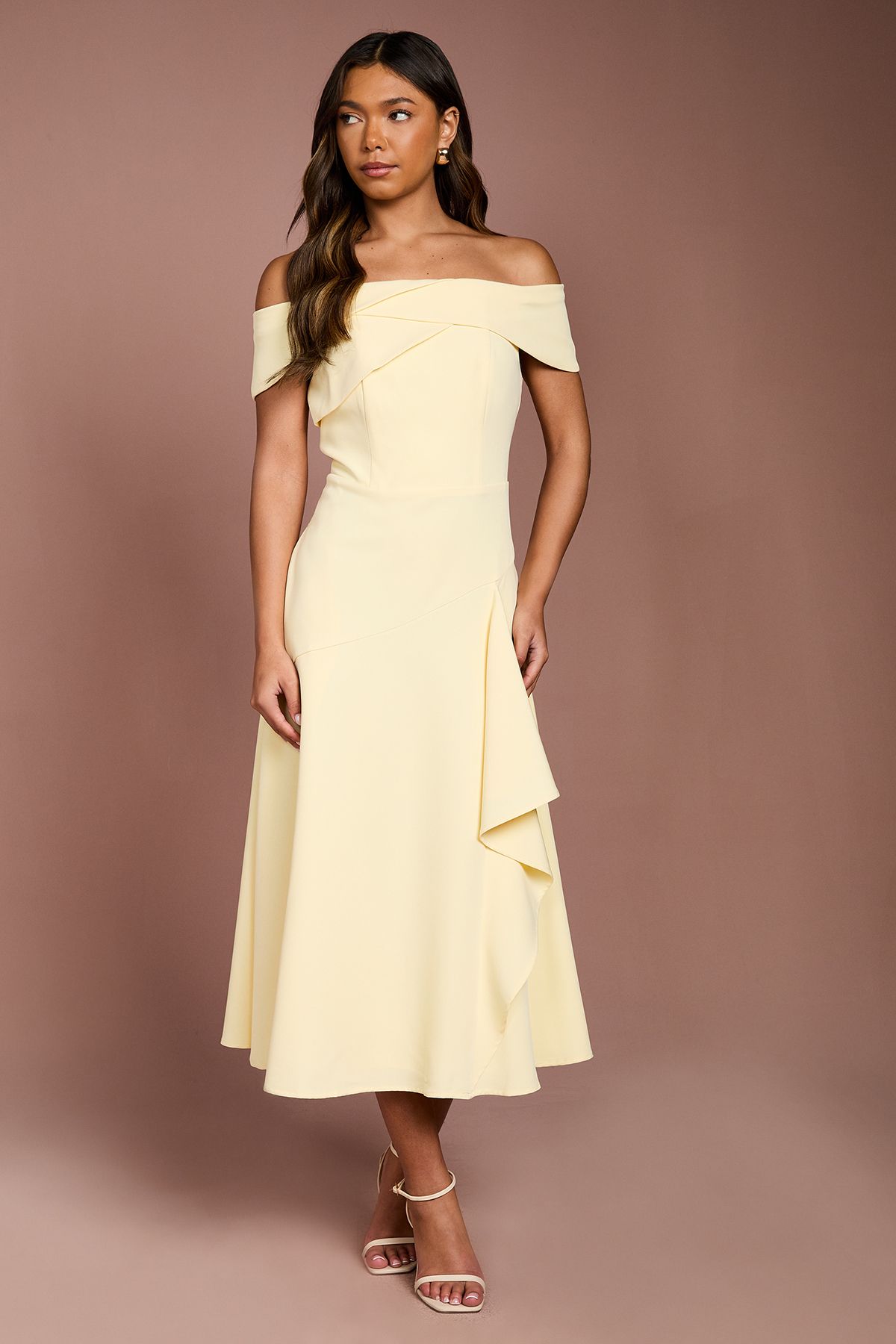 Coast Bardot Waterfall Crepe Midi Dress Butter image 1