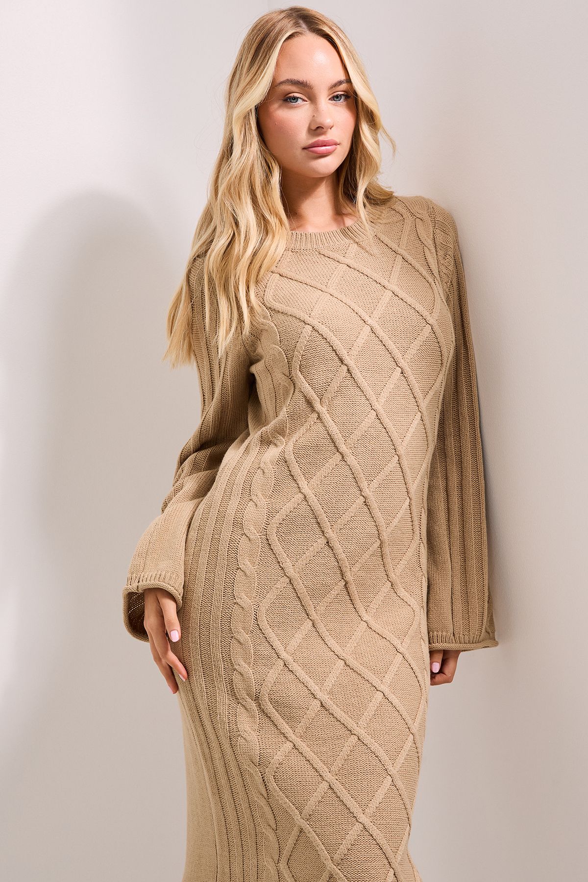 Dorothy Perkins Cable Detail Midi Dress Oatmeal image 4