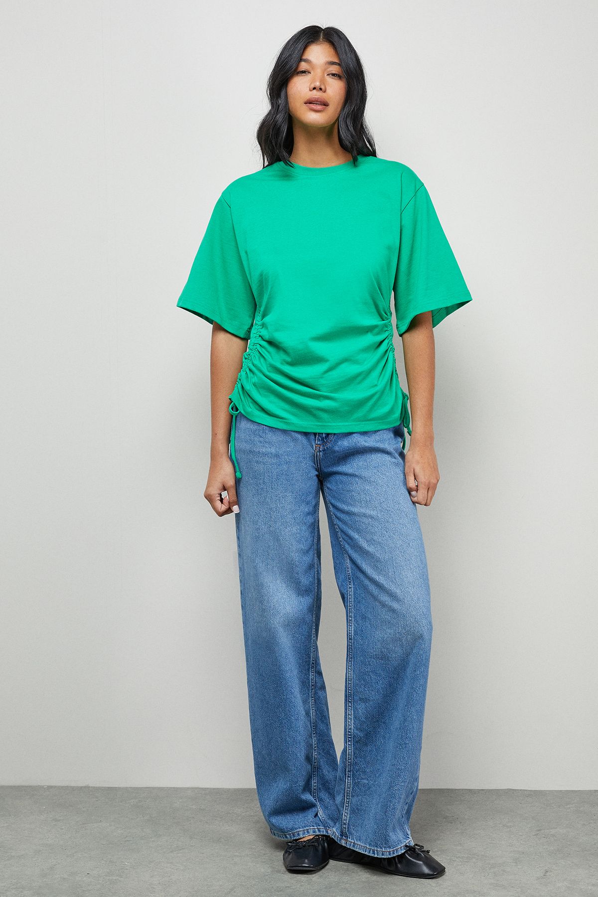 Warehouse Gathered Waist Boxy T-Shirt Bright Green image 2