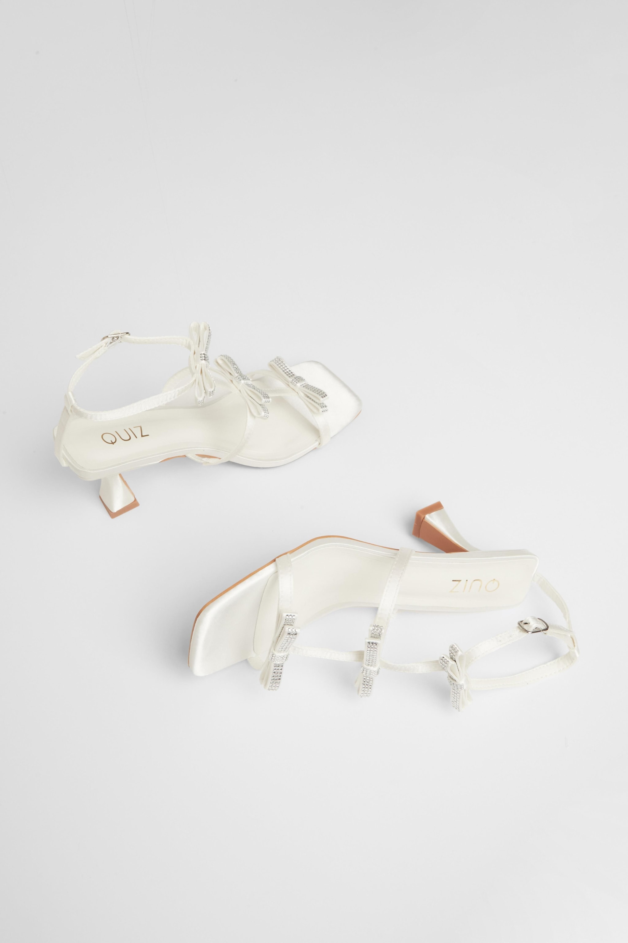 Quiz White Diamante Bow Heels image 2