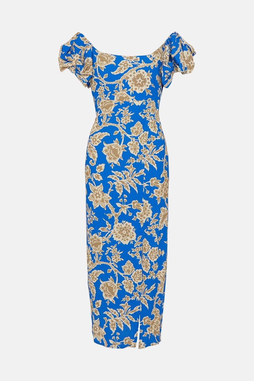 Warehouse Floral Print Square Neck Midi Dress Blue image 4