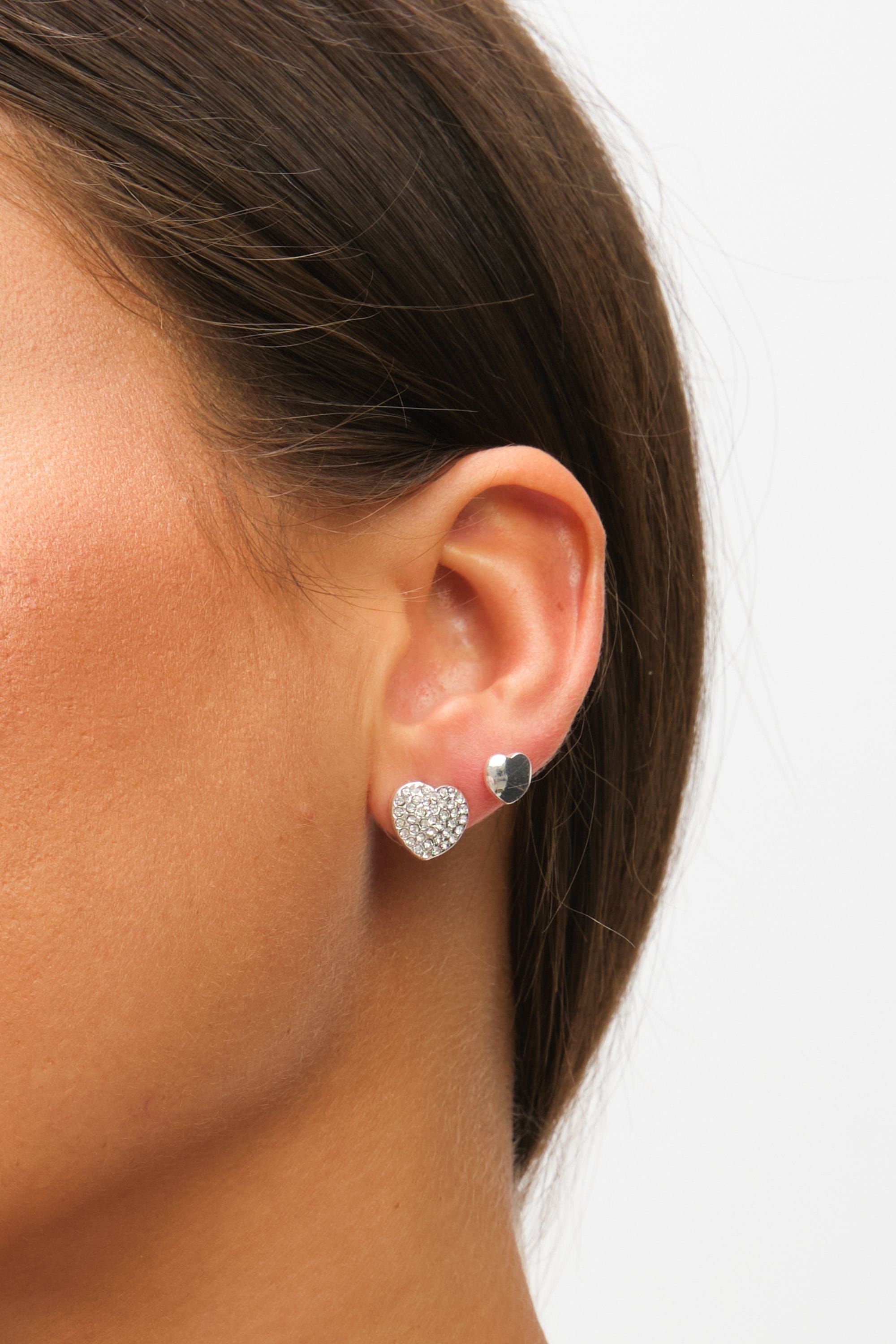 Mood Mixed Plated Crystal Heart Stud Earrings - Pack of 3 image 4