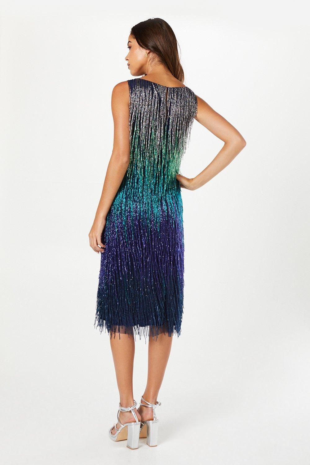 Coast Party Sequin Ombre Fringe Midi Dress Navy image 3