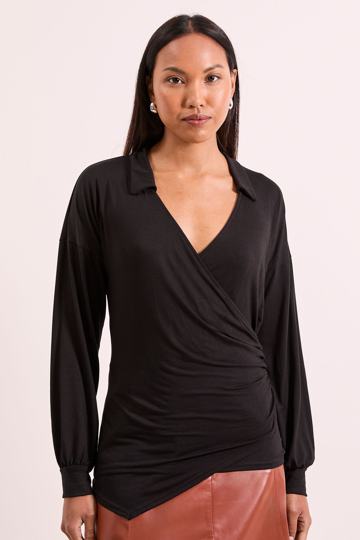 Principles Black Wrap Front Jersey Shirt Black image 1