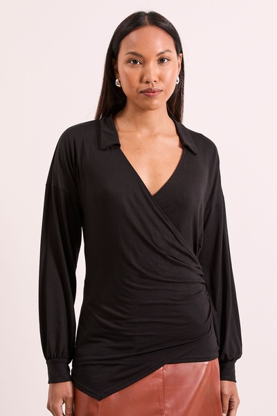 Principles Black Wrap Front Jersey Shirt Black