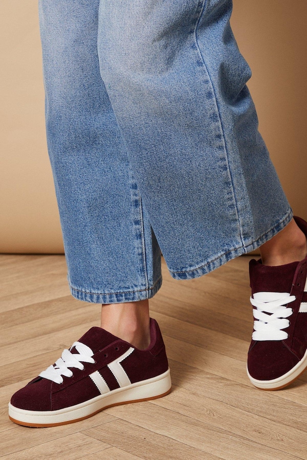 Oasis Leocadia Faux Suede Lace Up Trainers Dark Red