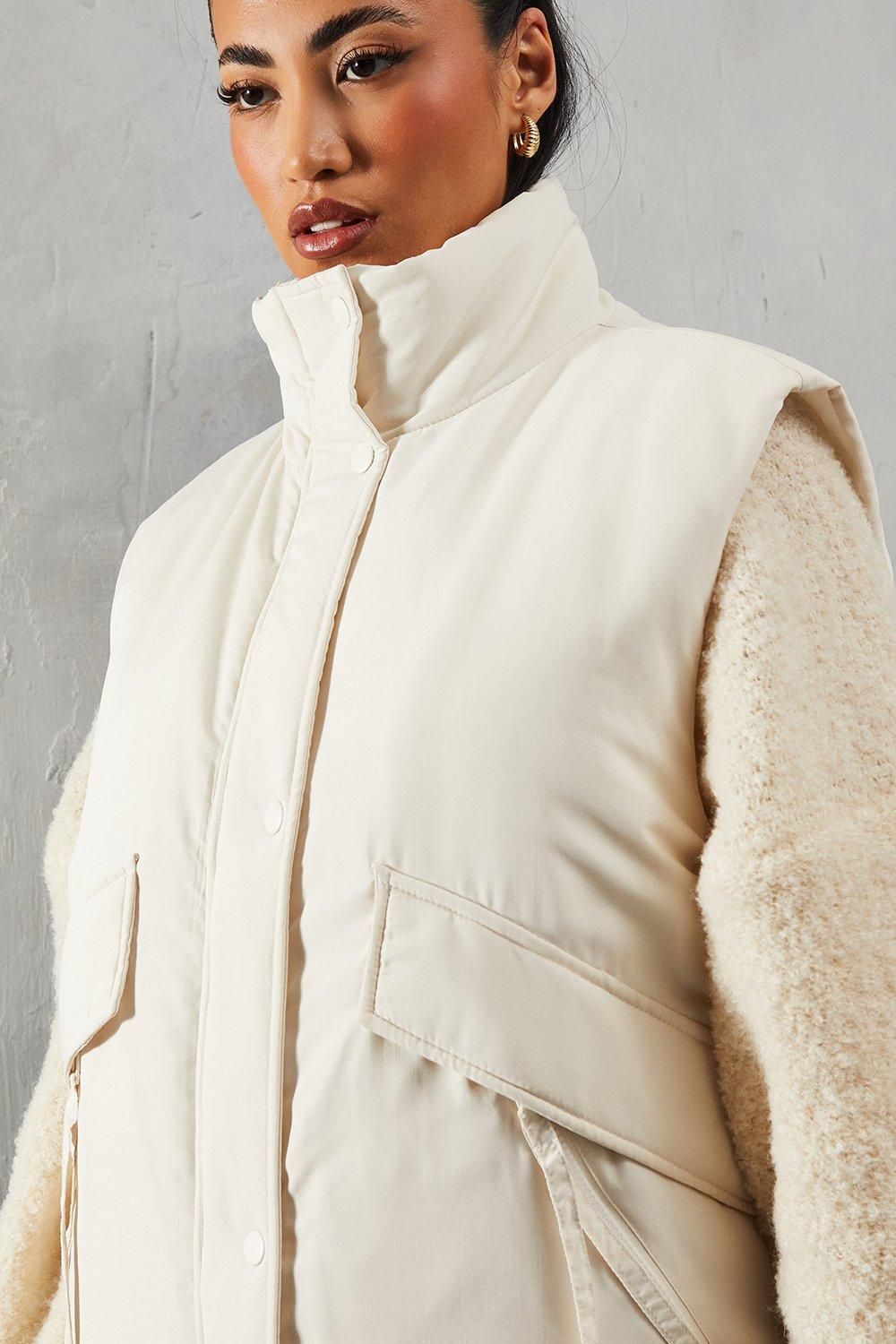 MissPap Zip Pocket Puffer Gilet Cream image 2