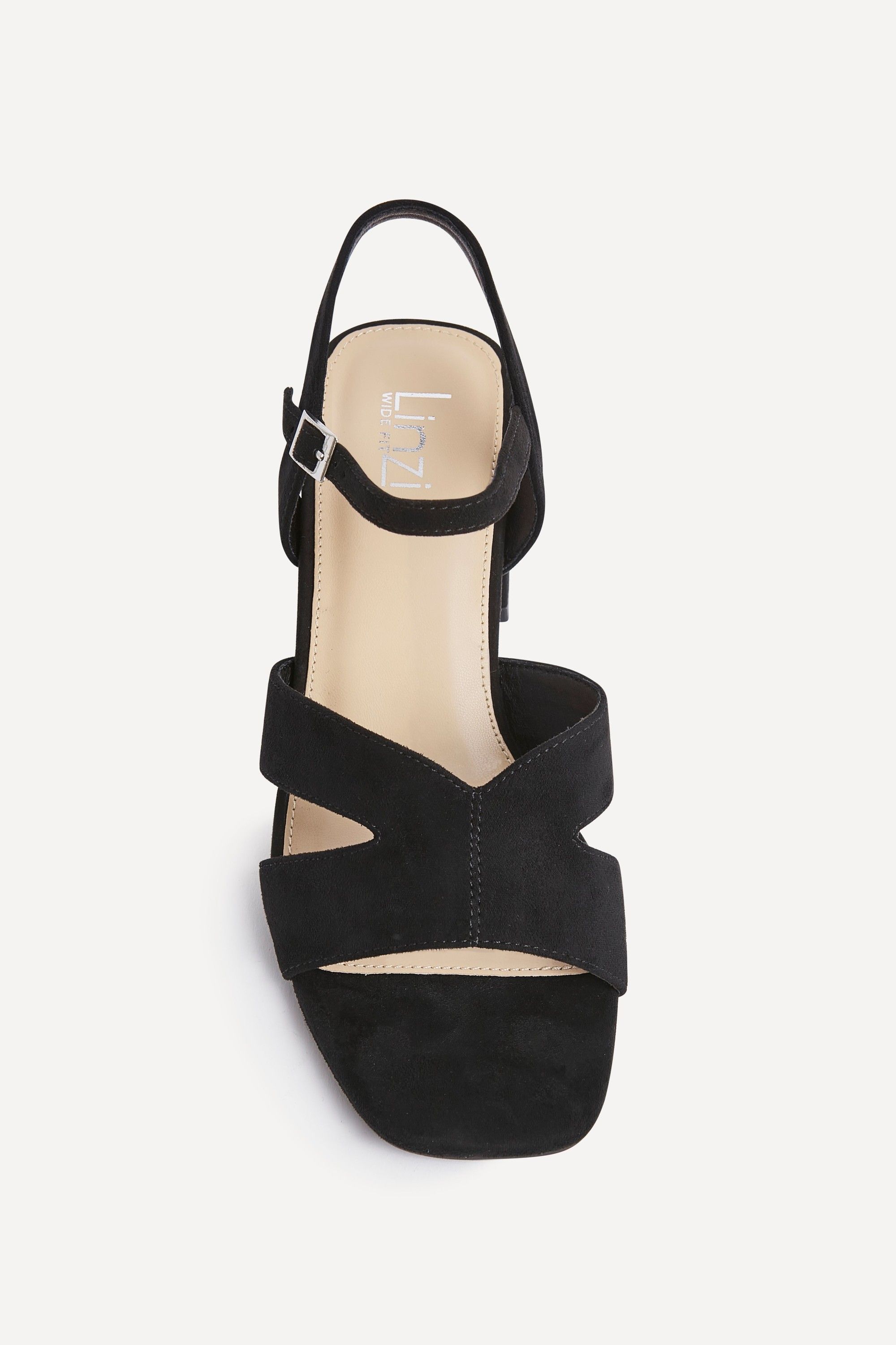 Linzi Empire Wide Fit Black Faux Suede Link Detail Block Heels image 4