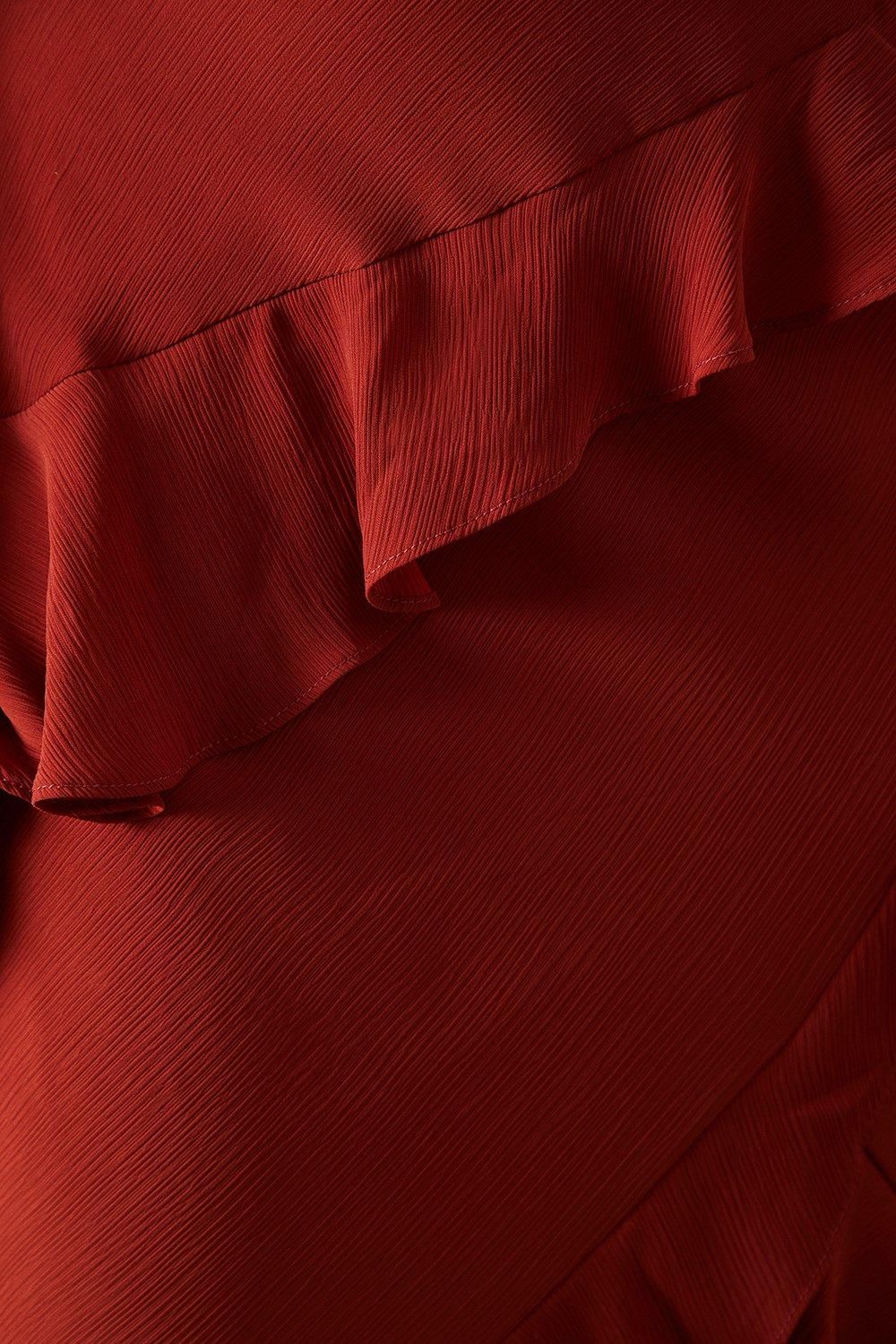 Warehouse Chiffon Ruffle Seam V Neck Midi Dress Rust image 5