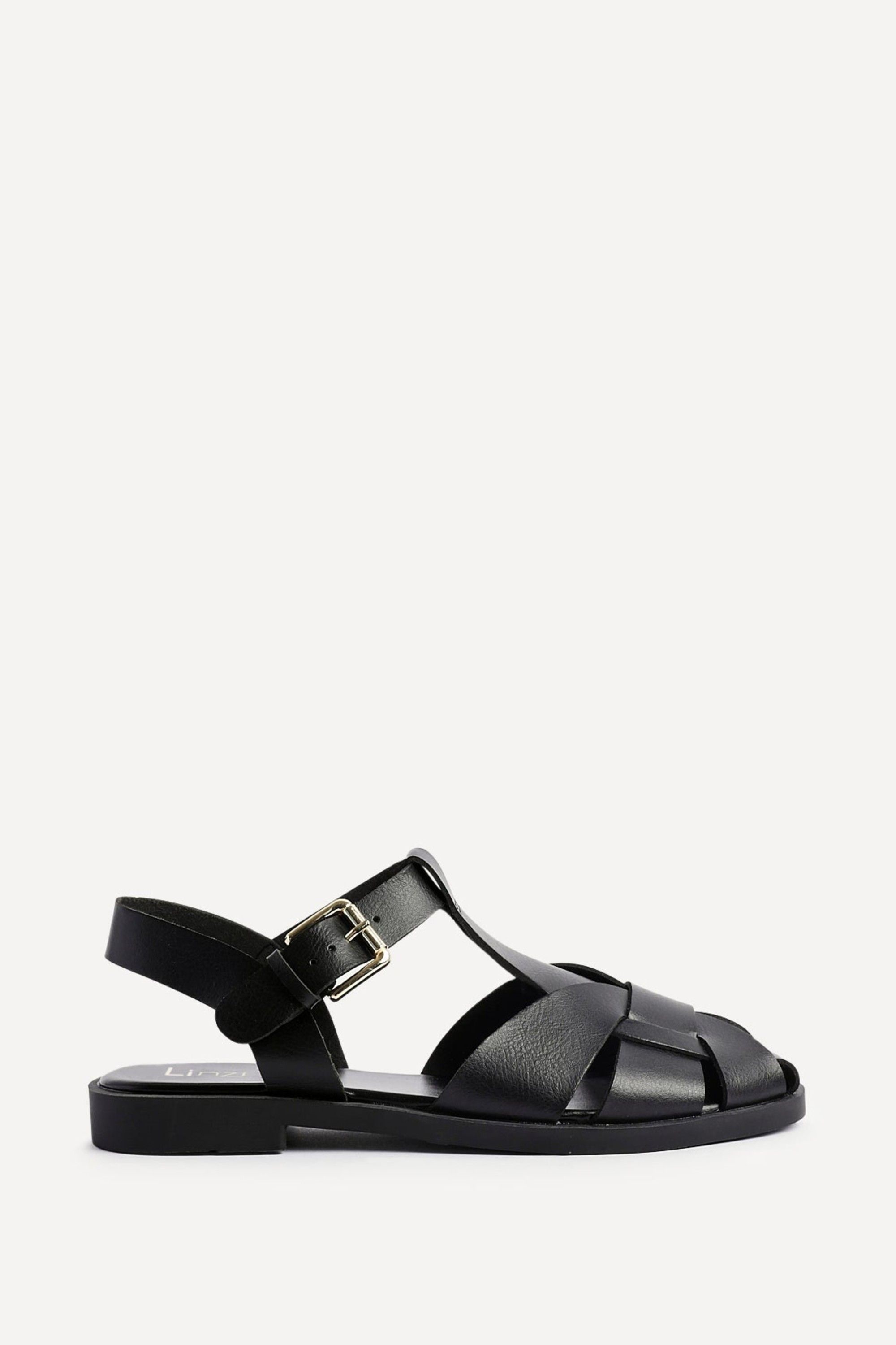 Linzi Rhoda Black Flat Fisherman Sandals