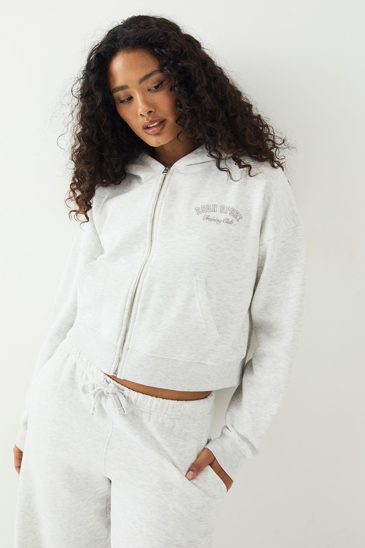 DSGN Studio DSGN Studio Sport Training Club Boxy Zip Through Hoodie Ash Grey image 1