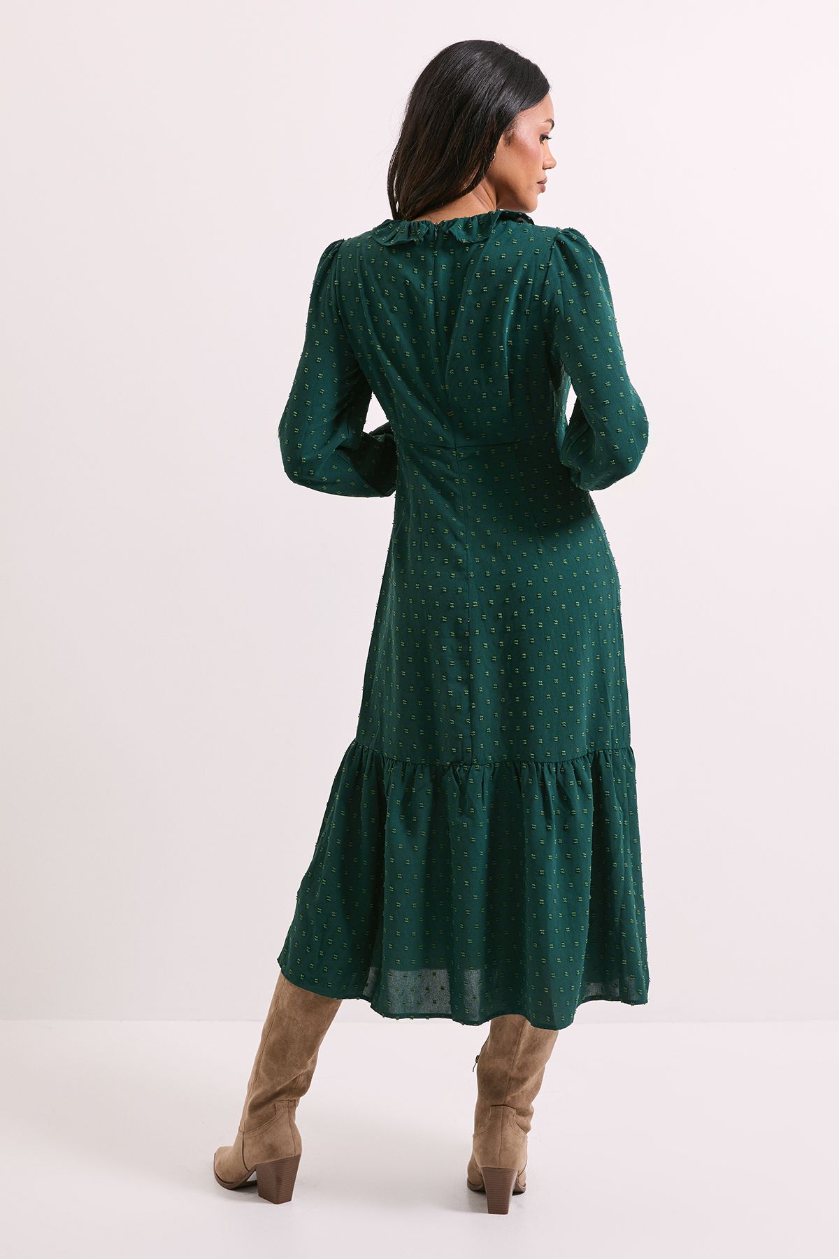 Dorothy Perkins Frill Sleeve Ruched Bodice Chiffon Midi Dress Green image 3