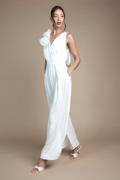 Coast Corsage Cowl Back Bridal Jumpsuit Ivory