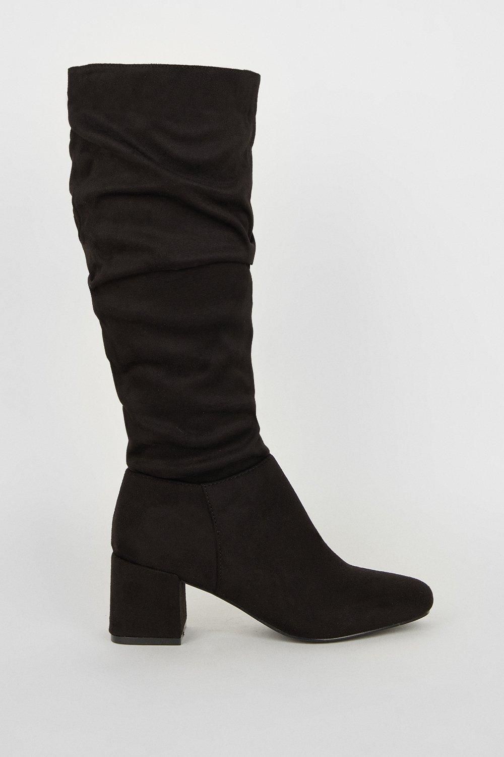 Dorothy Perkins Kaya Ruched Knee High Boots Natural Black image 2