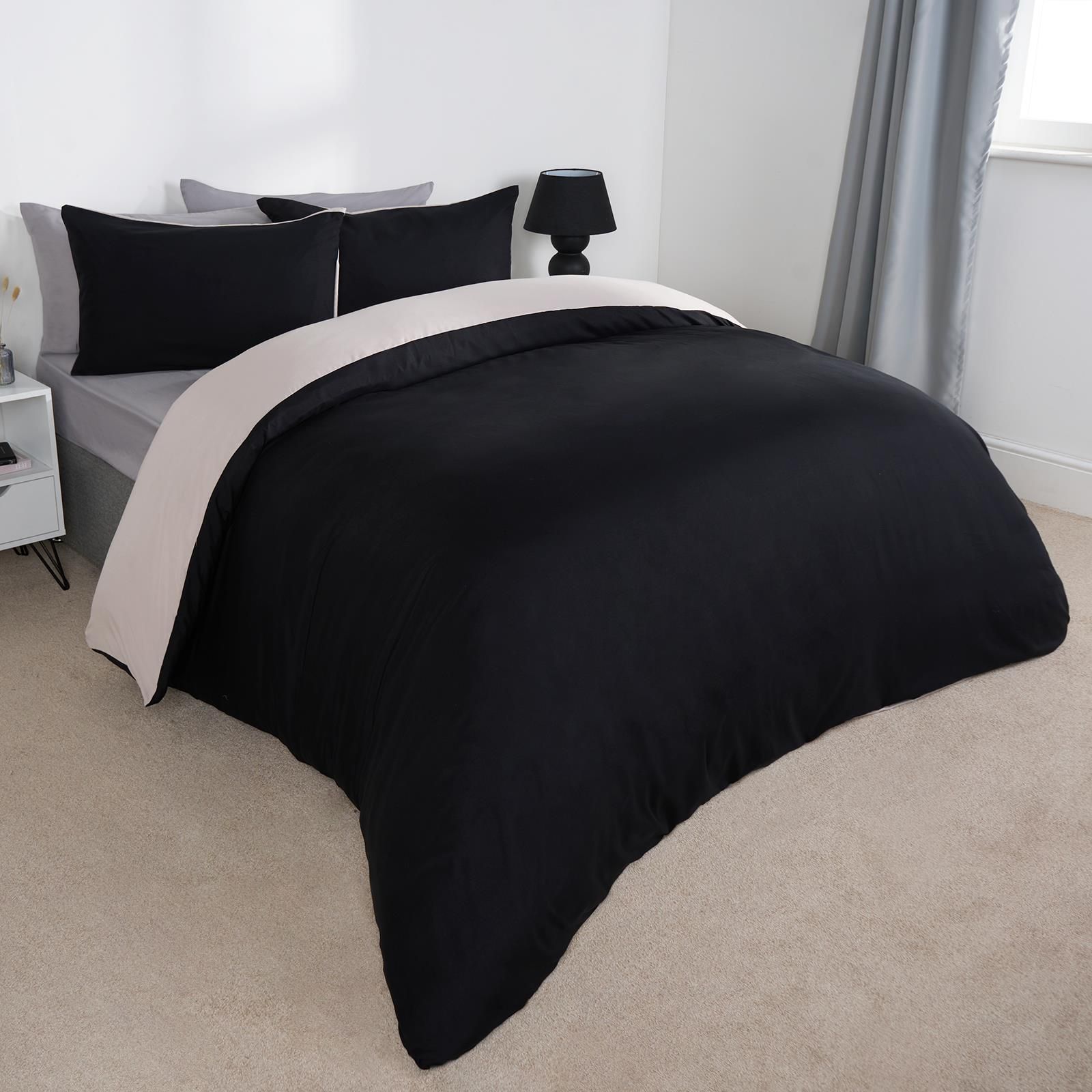 OHS Plain Reversible Duvet Cover With Pillowcase Set image 2