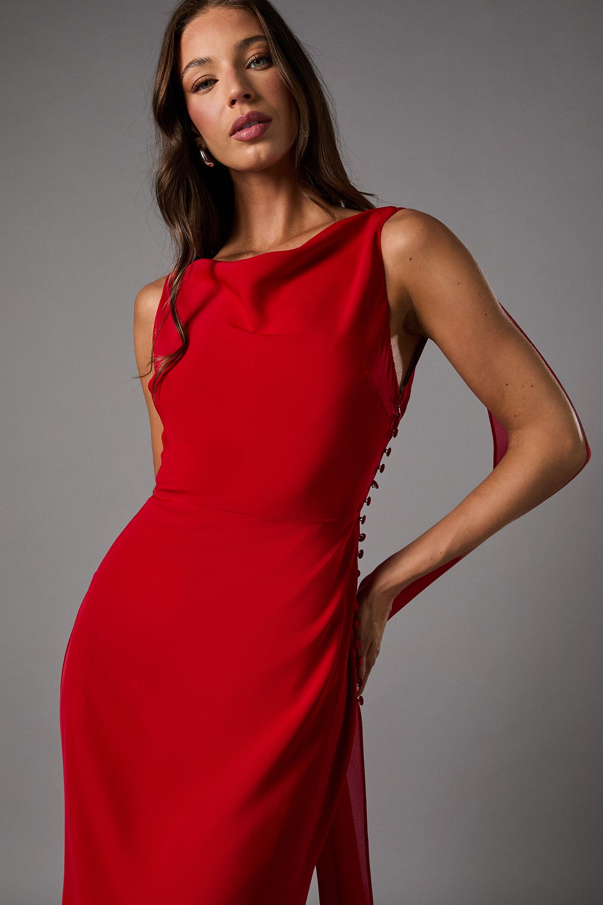 Coast Chiffon Detail Cowl Back Crepe Maxi Dress Red image 4