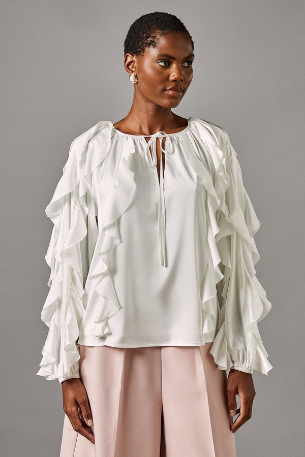 Ivy Lane Frill Button Up Flounce Sleeve Blouse