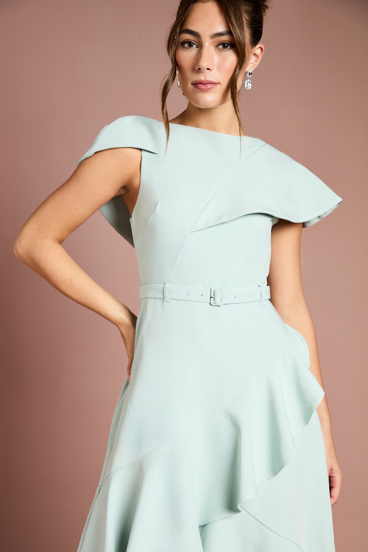 Coast Waterfall Crepe Belted Midi Dress Duck Egg image 4