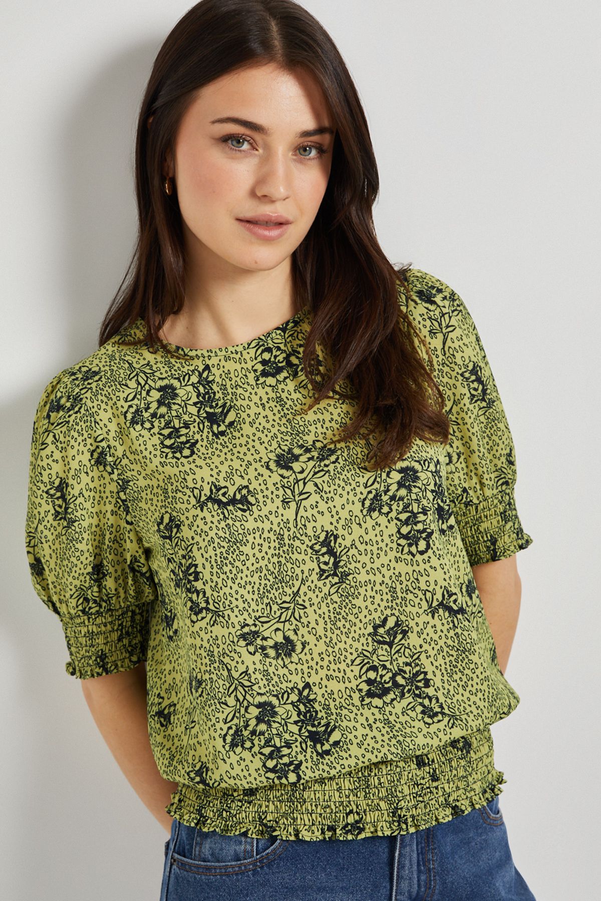 Dorothy Perkins Shirred Hem Blouse Green