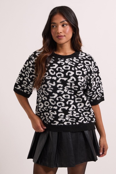 Dorothy Perkins Petite Mono Short Sleeve Jumper Black