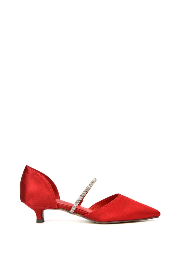 XY London 'Laura' Diamante Strap Kitten Heel Pointed Toe Court Shoes