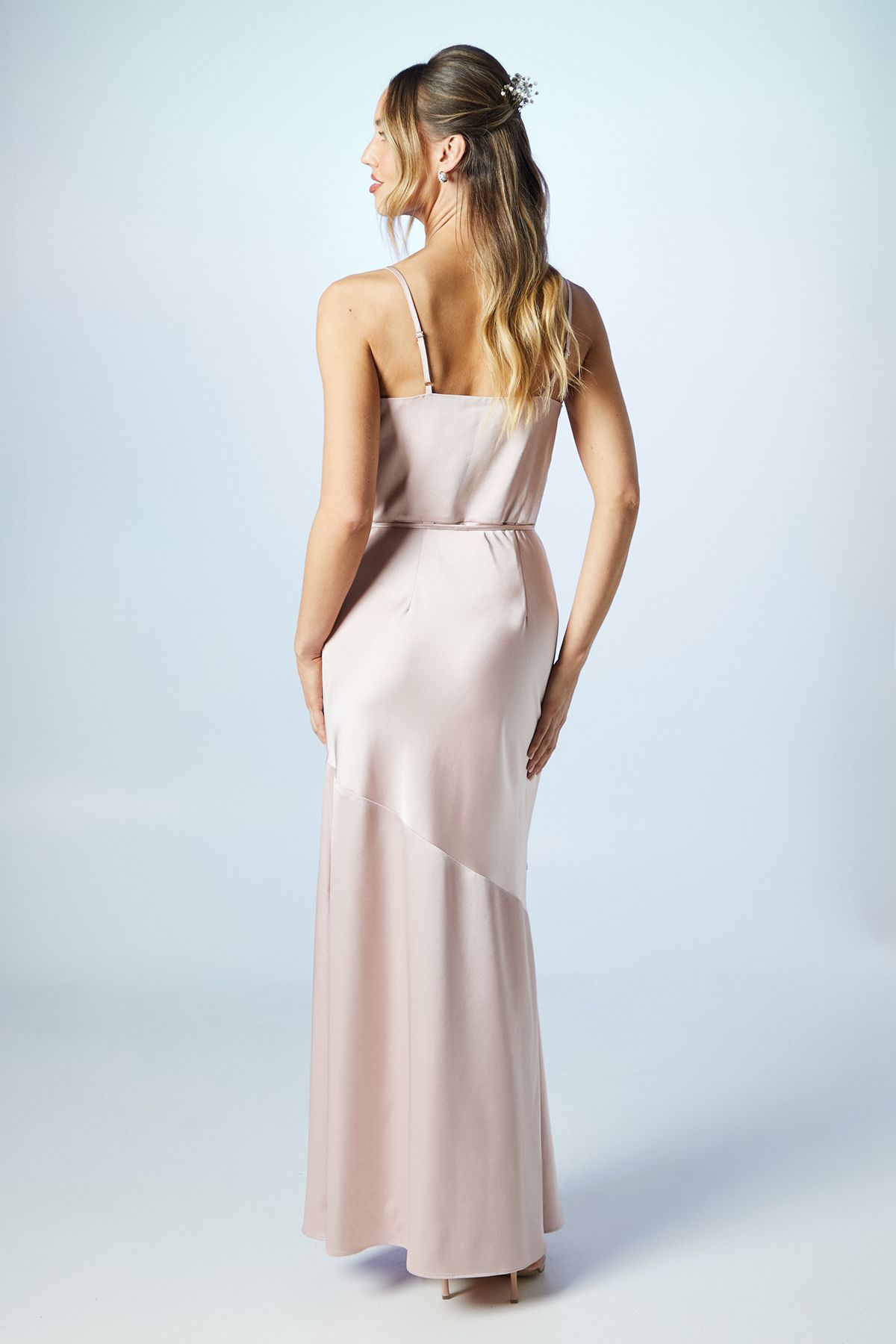 Coast Cowl Neck Satin Slip Maxi Bridesmaid Dress Blush image 3