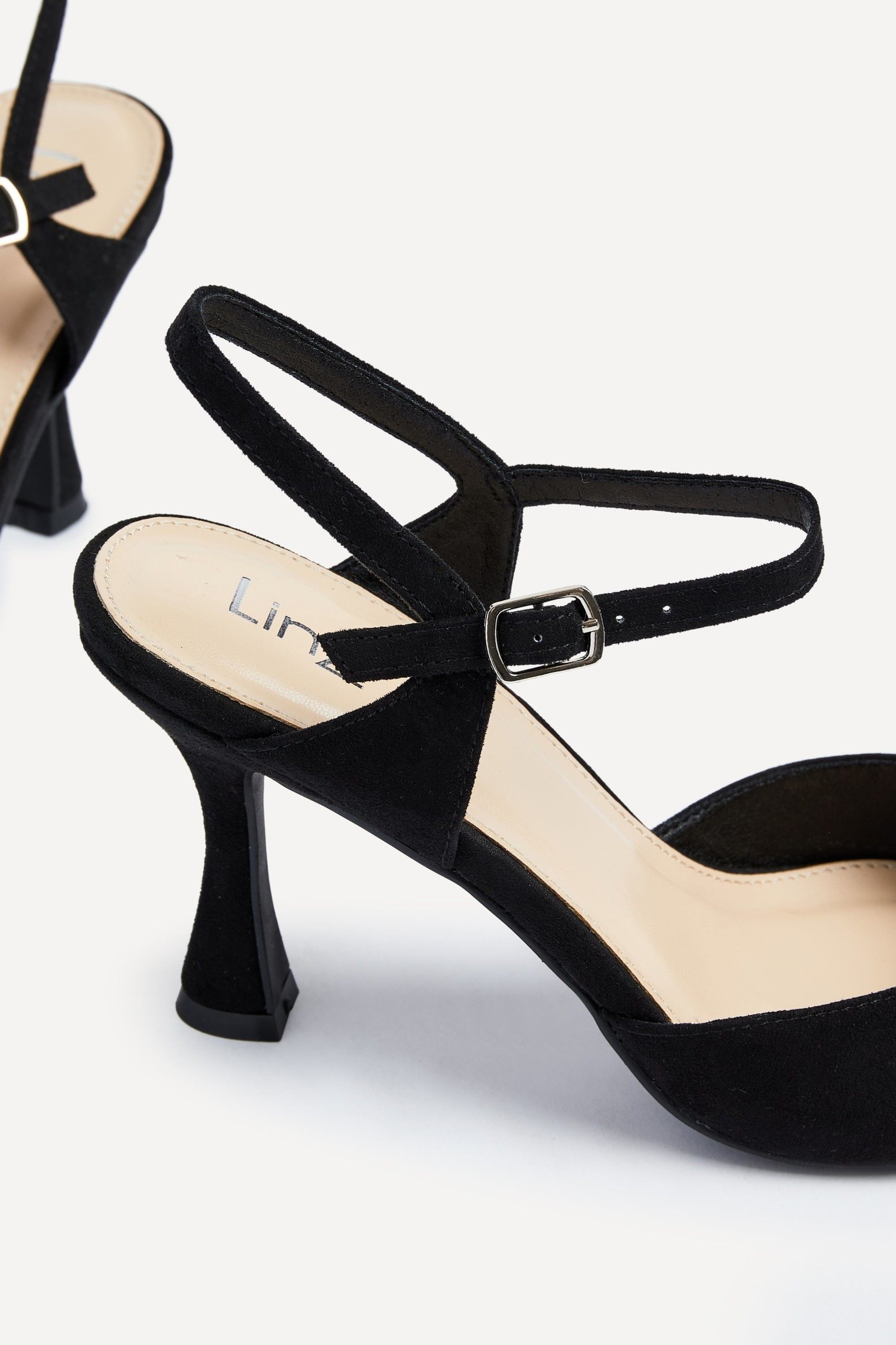 Linzi Natalia Black Faux Suede Open Back Stiletto Court Heel image 4