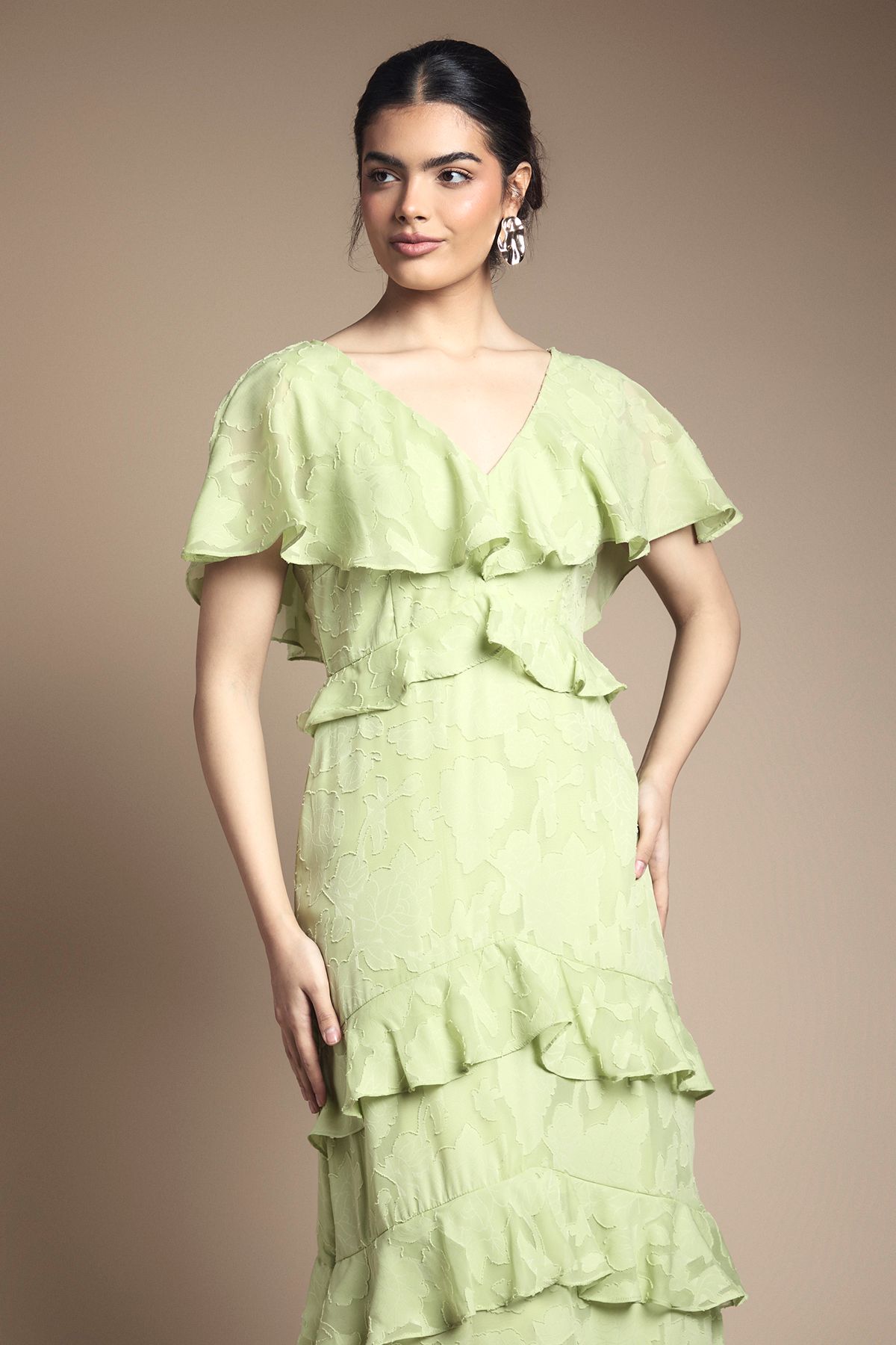 Oasis Jacquard Ruffle Maxi Dress Chartreuse image 2