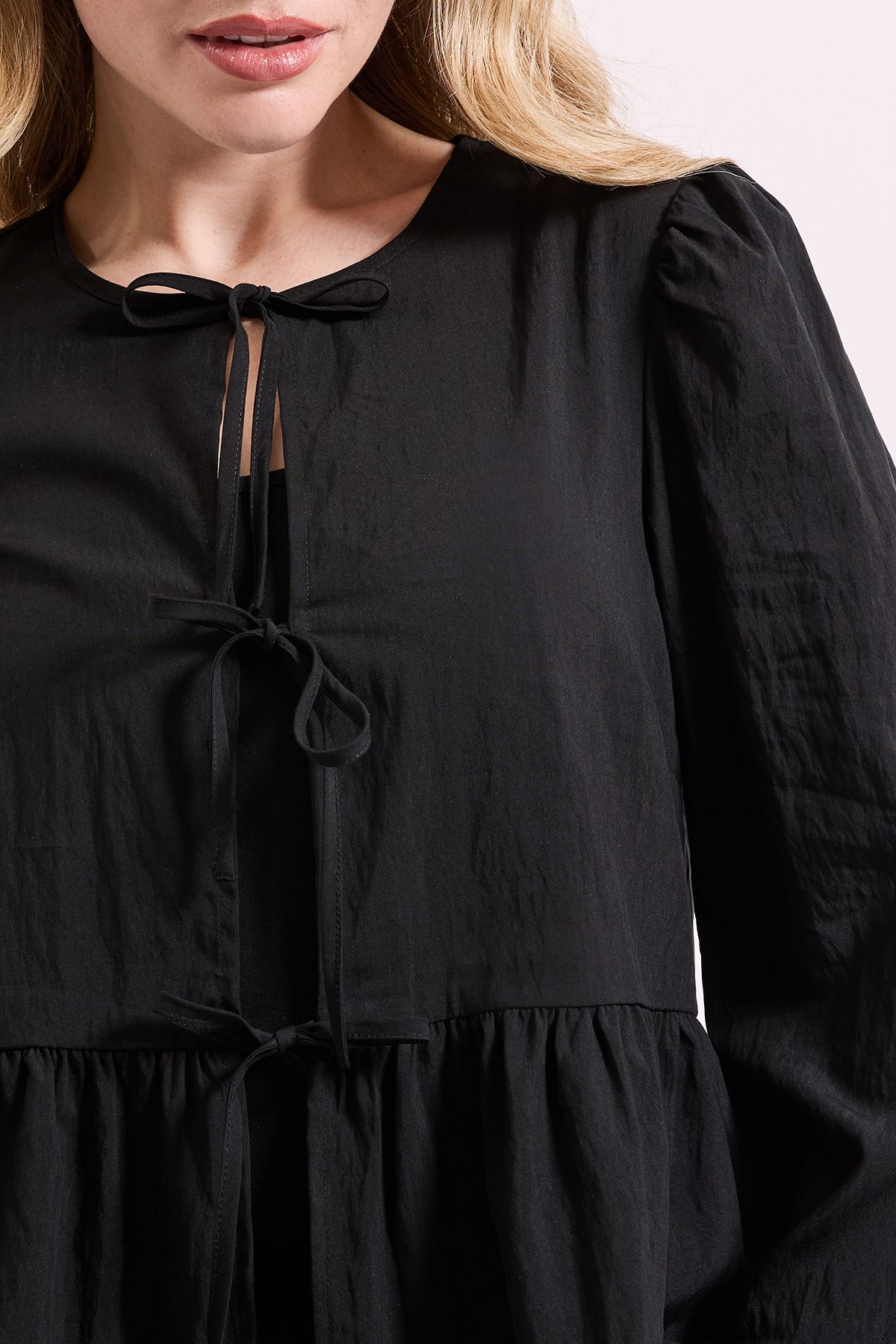 Dorothy Perkins Tie Front Long Sleeve Blouse Black image 5