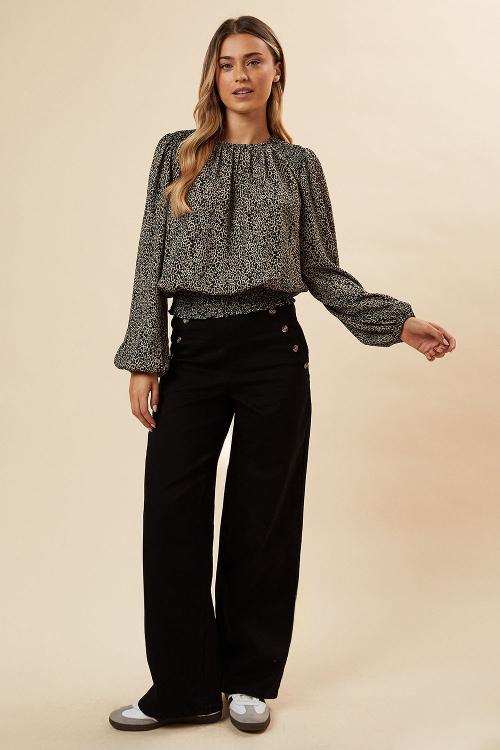 Dorothy Perkins Abstract Camel Shoulder Detail Shirred Hem Blouse Camel image 2