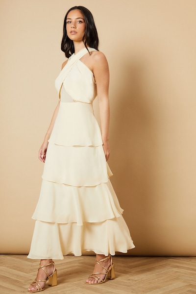 Oasis Halter Neck Chiffon Tiered Maxi Dress Cream