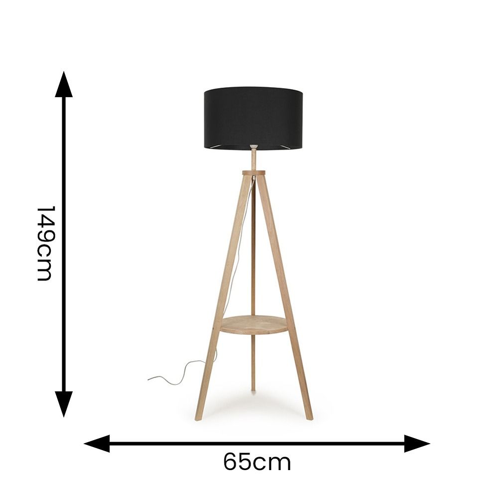 ValueLights Morrigan Natural Wood Tripod Floor Lamp with Fabric Drum Lamp Shade image 6
