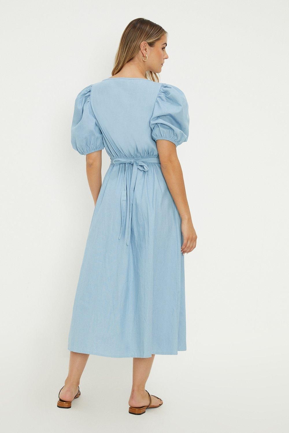 Dorothy Perkins Light Wash Denim Button Through Midi Dress Light Wash image 3