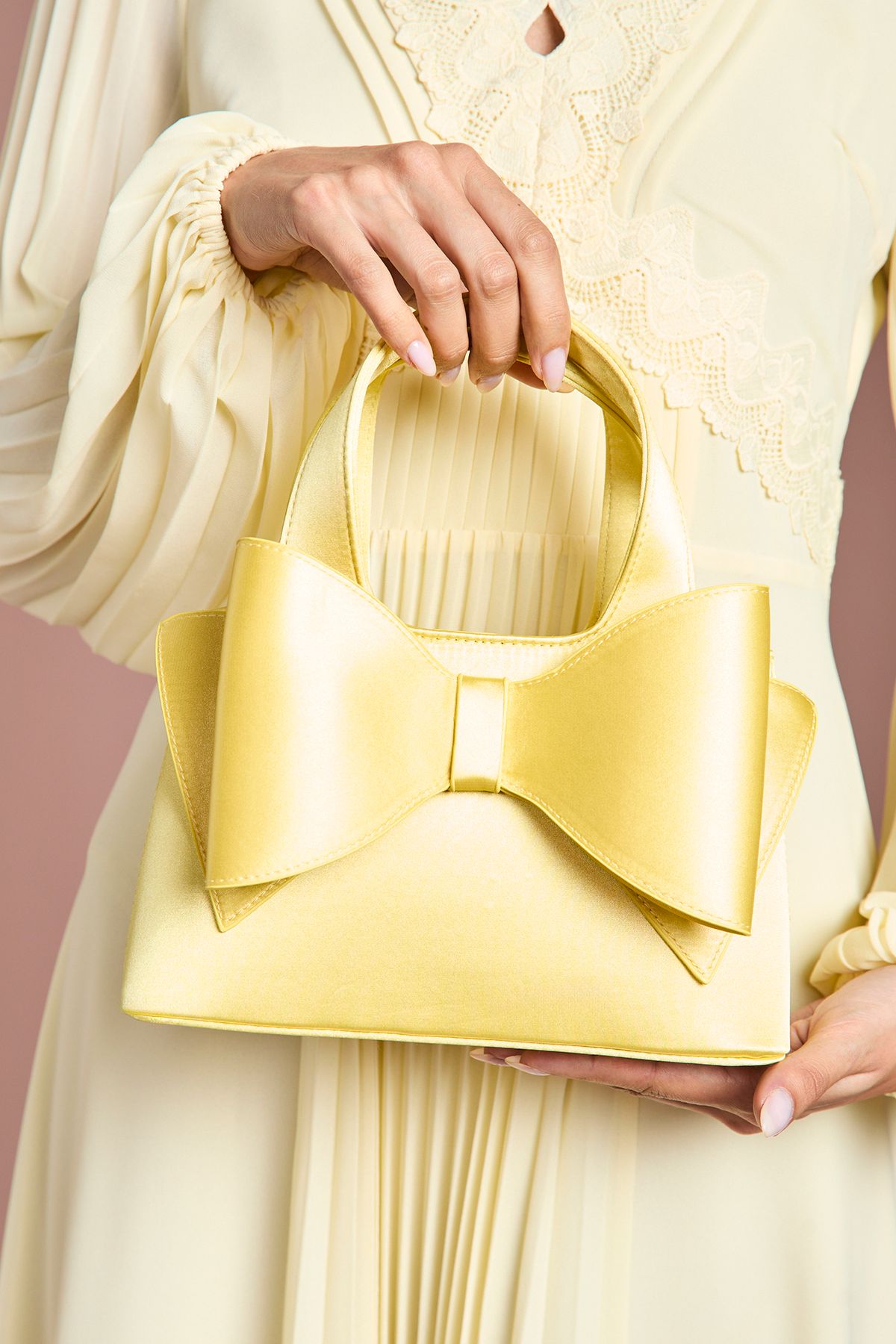 Coast Olivia Satin Bow Detail Grab Bag With Crossbody Strap Yellow image 2