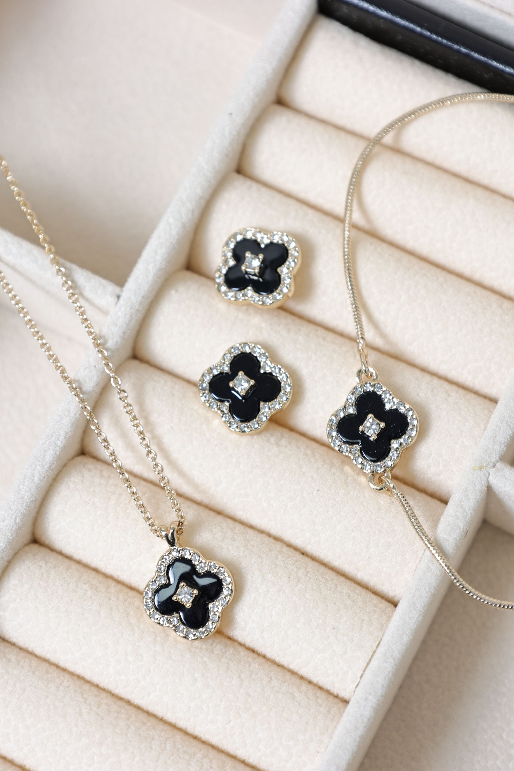 Jon Richard Gold Plated and Jet Clover Trio Set - Gift Box image 5