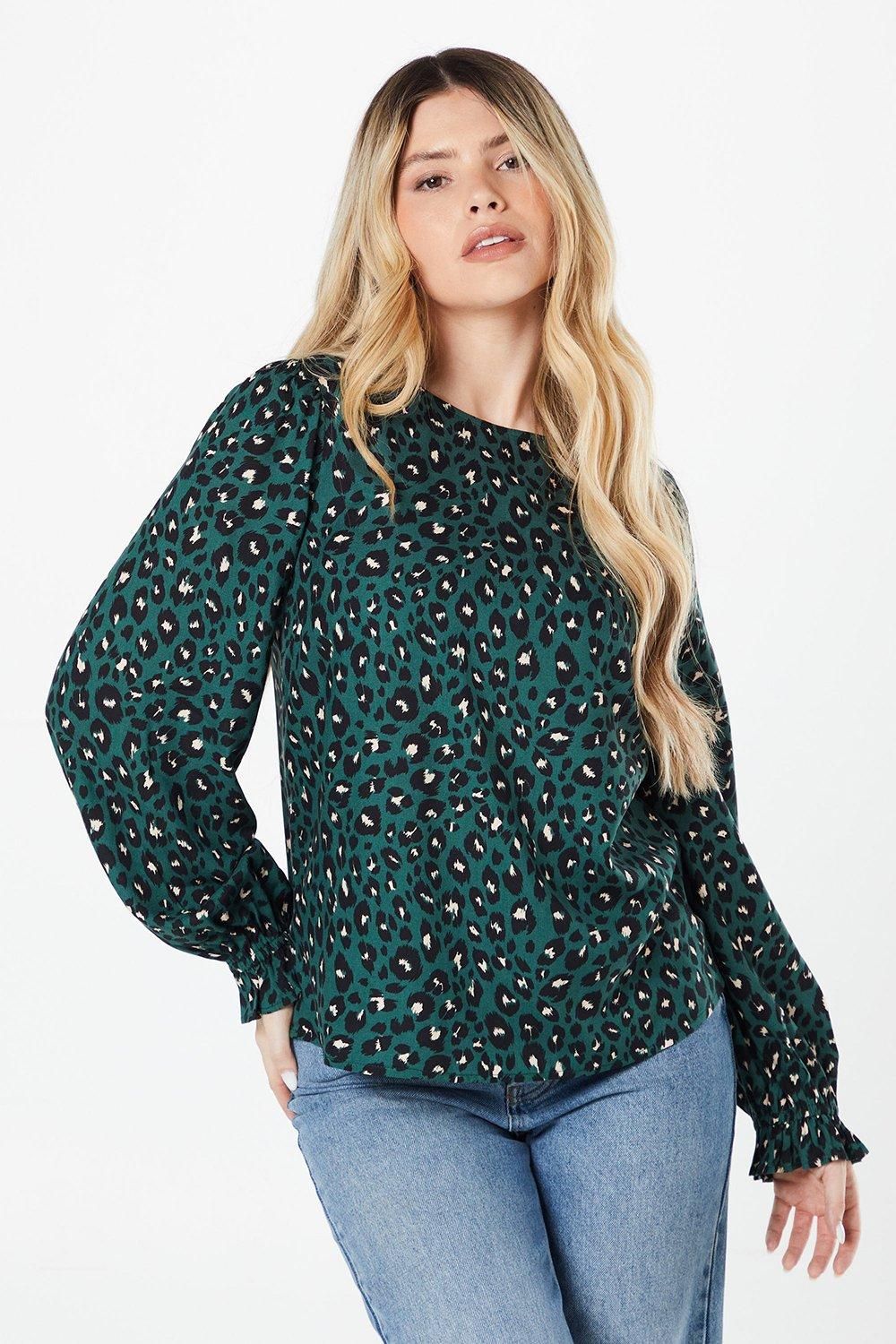 Dorothy Perkins Animal Long Sleeve Blouse Green image 1