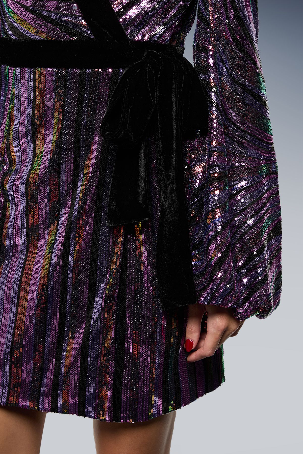 Oasis Multi Sequin Balloon Sleeve Wrap Mini Dress Multi image 4