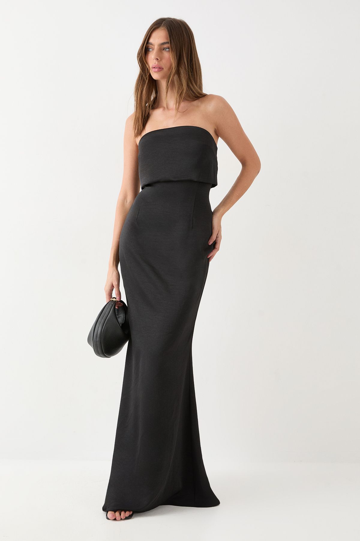 MissPap Premium Satin Bandeau Overlay Bridesmaid Dress Black image 1